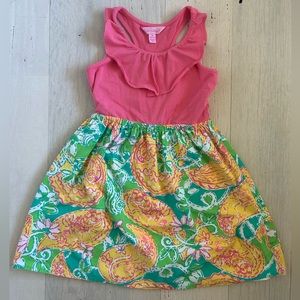 Pop goes the Lemur Lilly Pulitzer girls poplin and knit ruffled racerback dress
